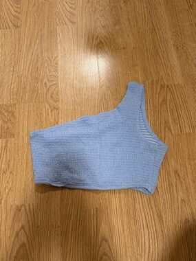 One-Shoulder Light Blue Cropped Tank Top